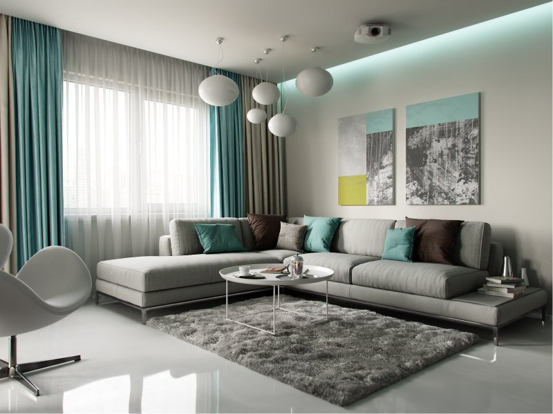 Living room in turquoise tones