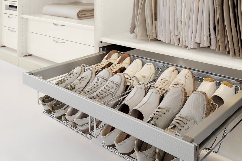 Shelves for shoes in the dressing room