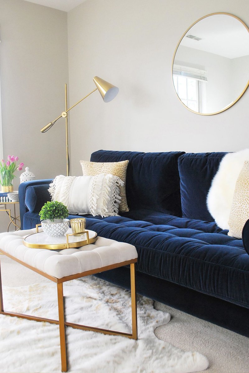 Gray blue sofa in the interior