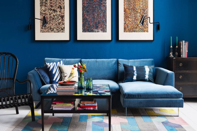 Blue sofa in the interior