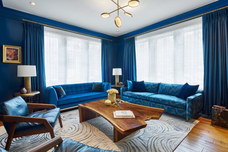 Hall with a blue sofa