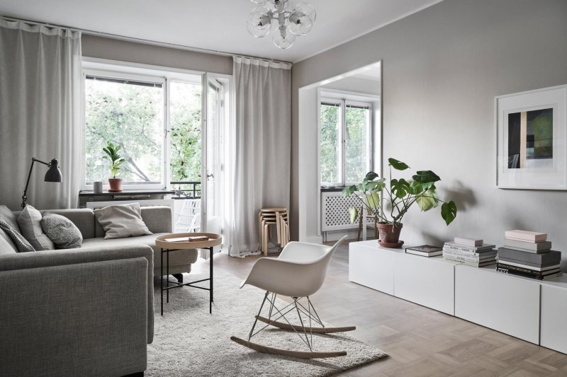 Living room interior in gray tones