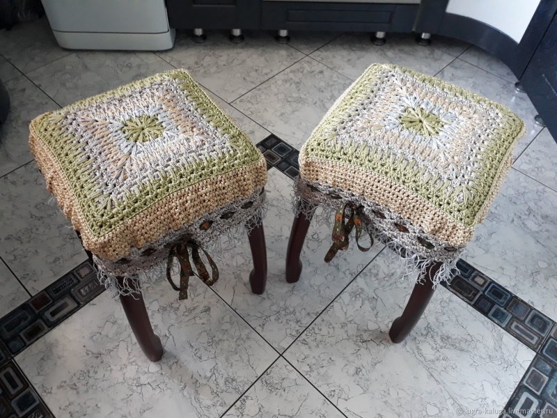 Knitted case on a stool