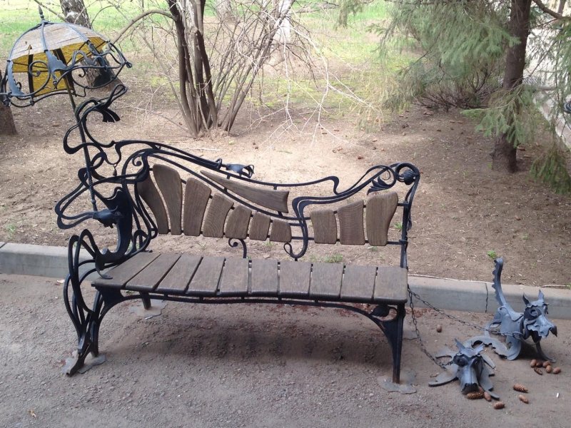 Forged benches in the yard