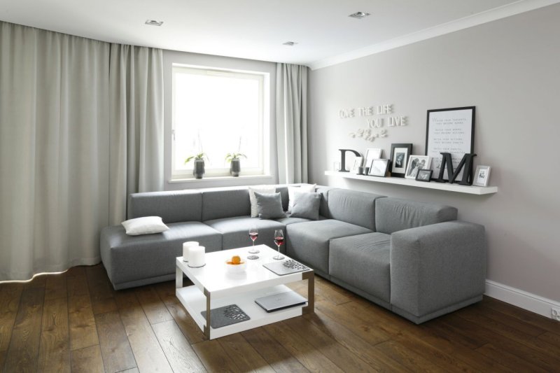 Gray white interior of the living room