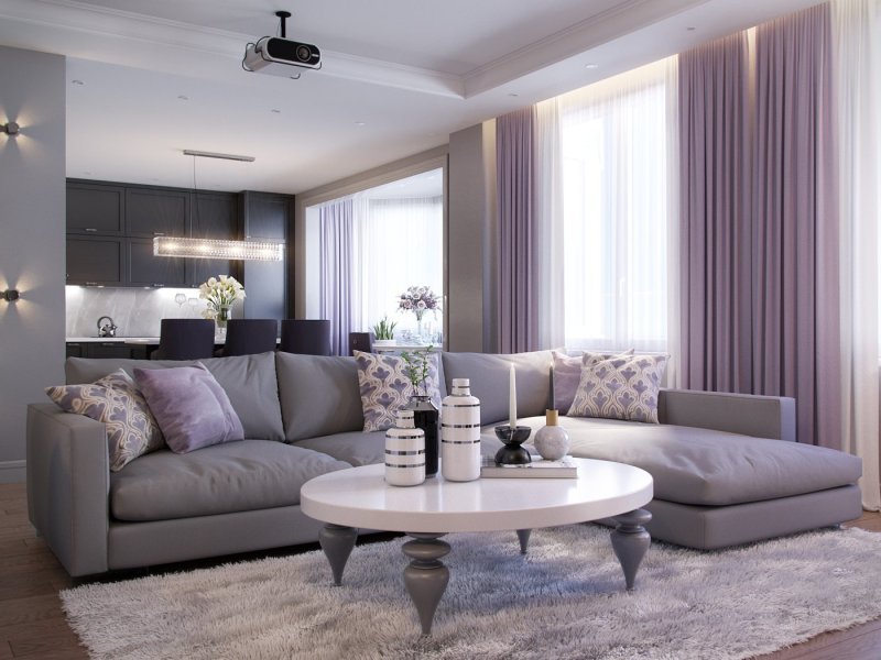 Lilac sofa in the interior