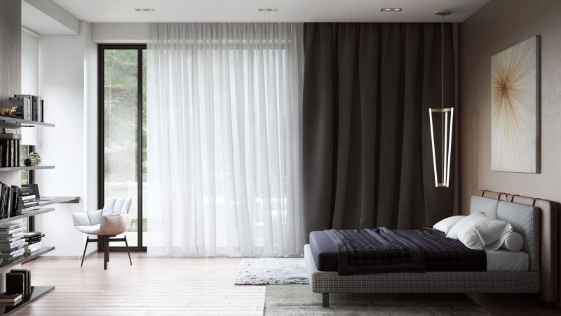 Gray curtains in the bedroom