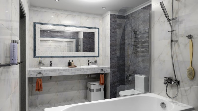 Gray tiles in the bathroom design