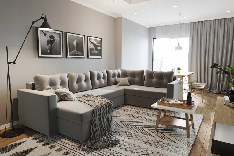 Gray sofa in the interior