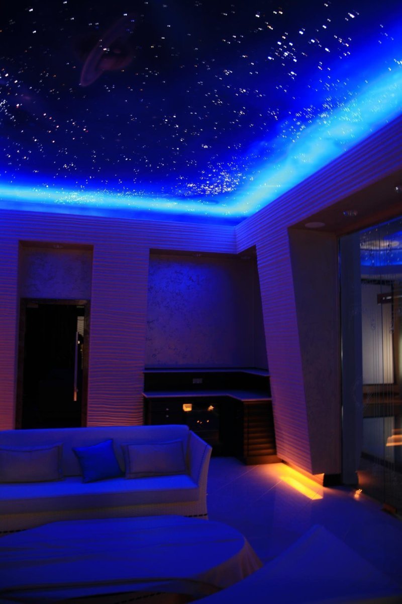 Lighting LED tape on the ceiling