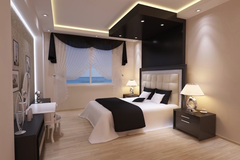 The interior of the bedroom in a modern style is inexpensive