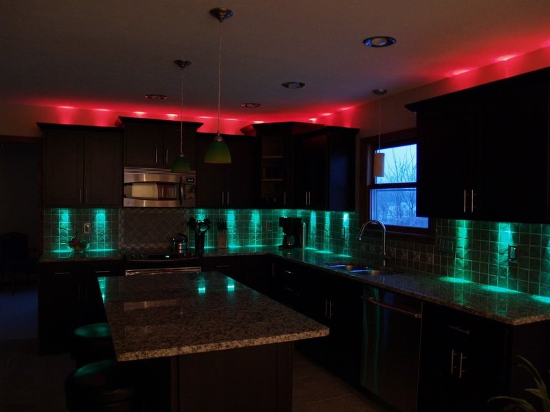 The backlighting of the kitchen