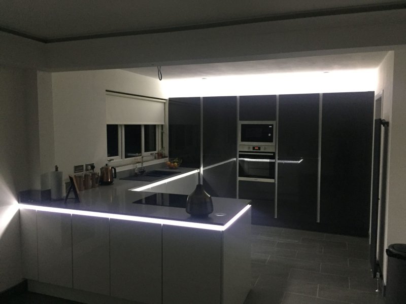 White kitchen with backlight