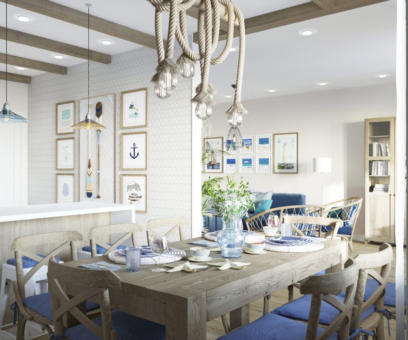 Kitchen in a marine style interior