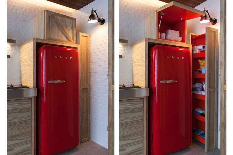 Red refrigerator in the interior