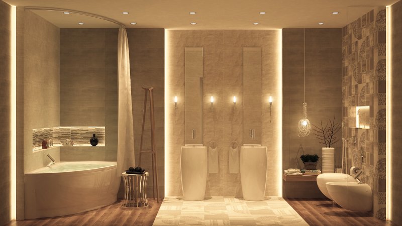 The modern interior of the bathroom