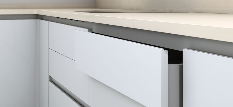 Kitchen with integrated handles