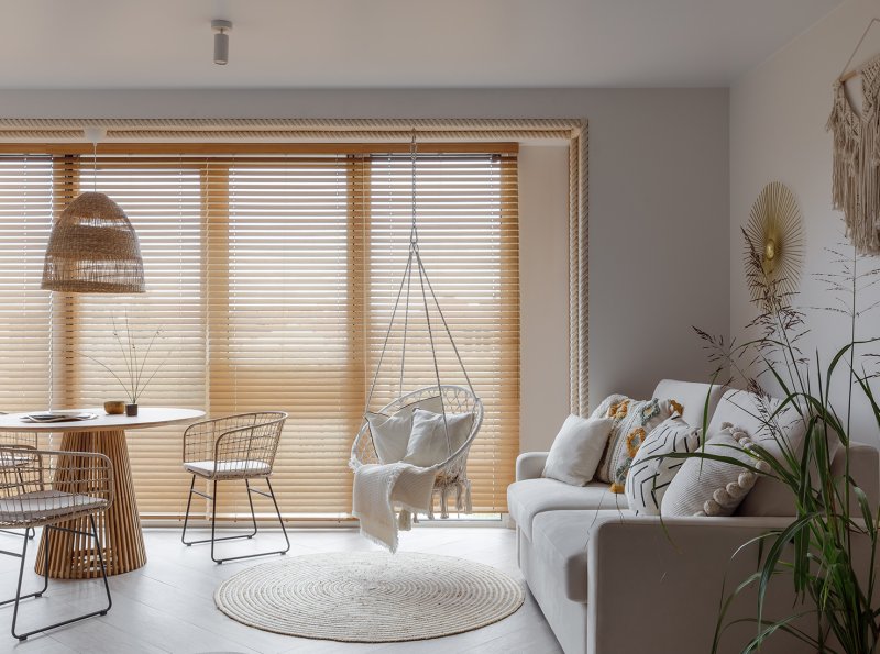 White wooden blinds in the interior