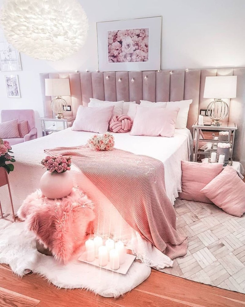 Pink bed in the interior