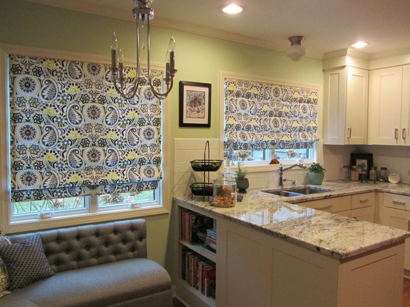 Roman curtains in the interior of the kitchen