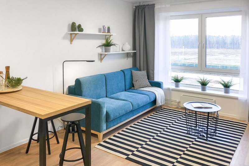 Scandinavian kitchen with a sofa