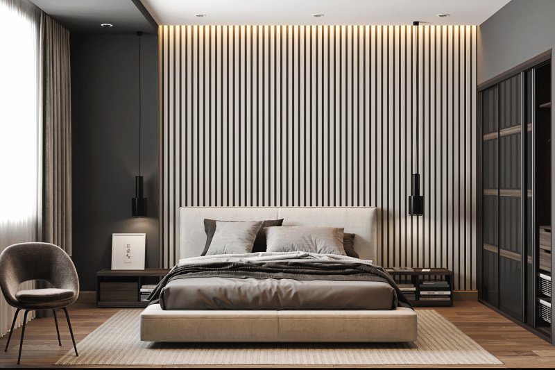 The interior of the bedroom in a modern style is inexpensive