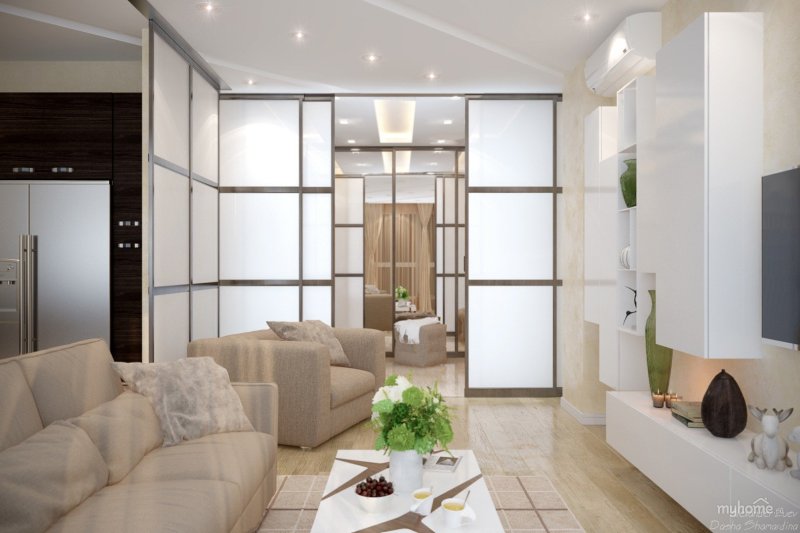 Kitchen living room with a sliding partition