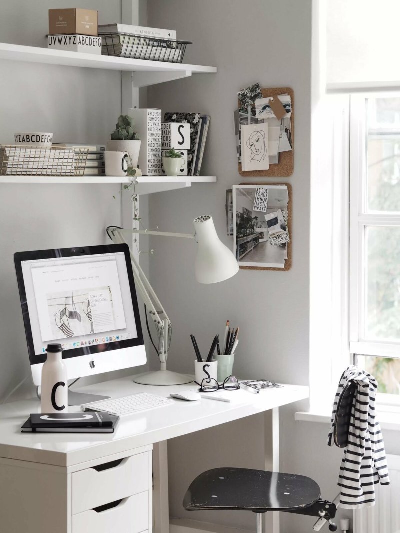 Shelves above the computer table