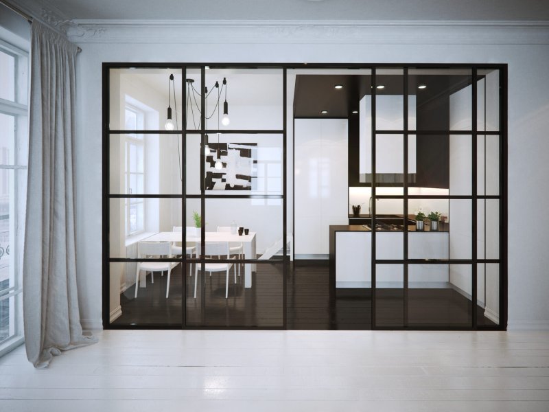 Glass partitions in the apartment