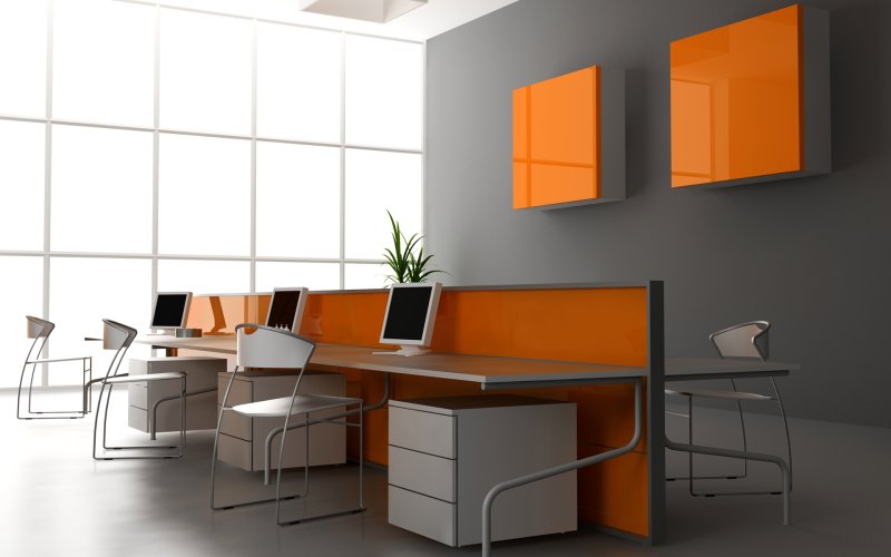 Gray orange interior of the office