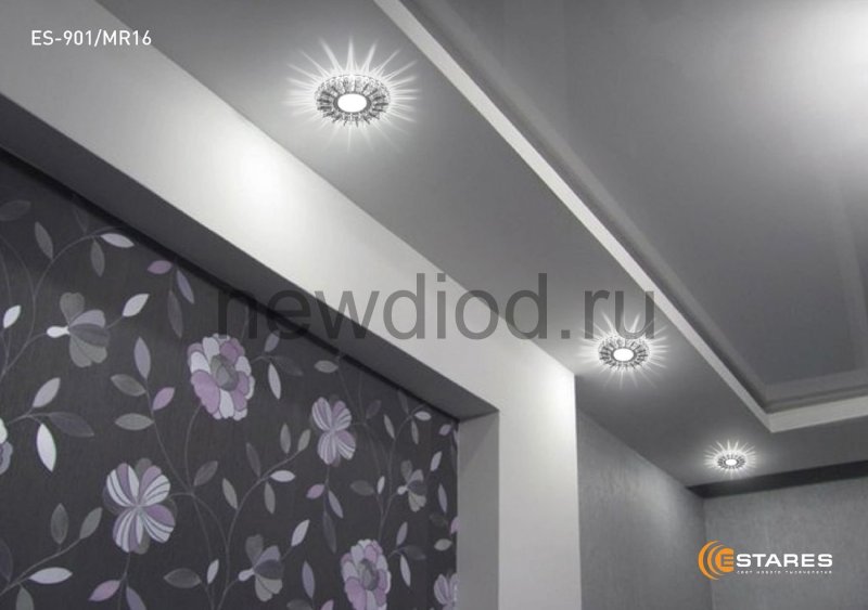 Stretch ceiling with spotlights