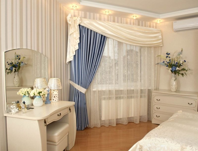 Asymmetric curtains for the bedroom