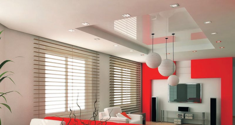 Stretch ceiling and blinds