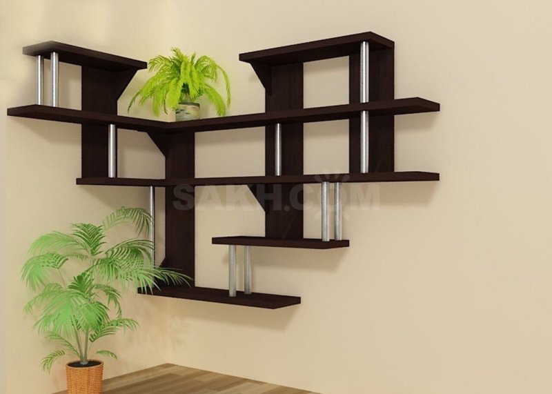 The shelves are angular wall