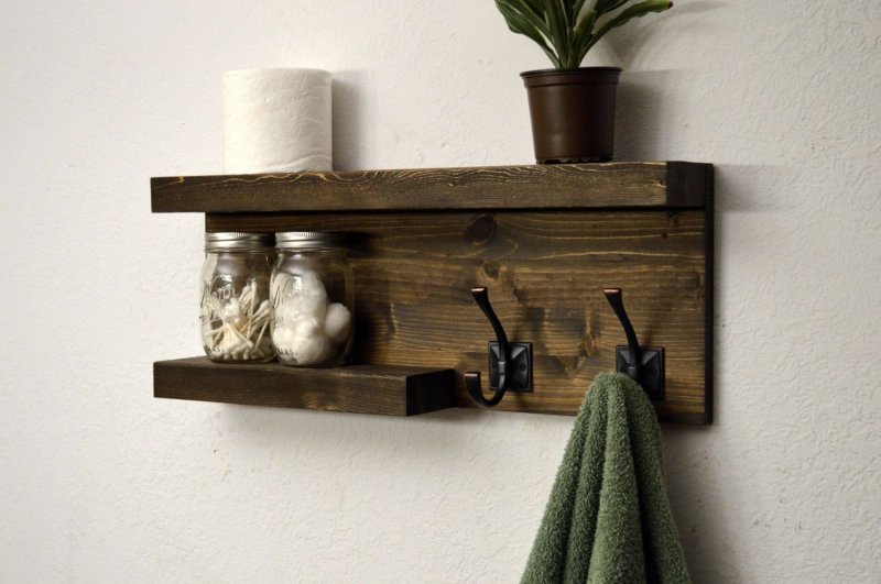 Wooden shelf in the bathroom