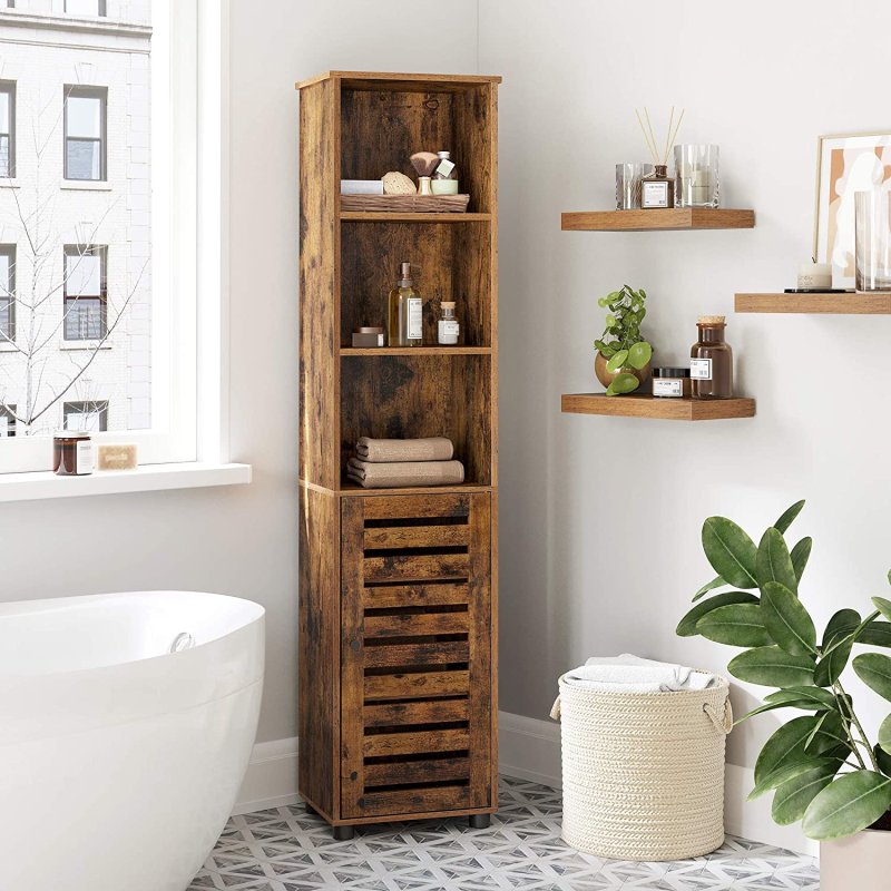 Wooden cabinet in the bathroom