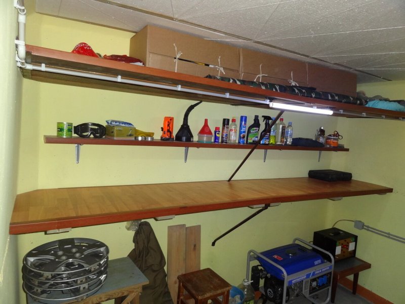 Suspended shelves in the garage