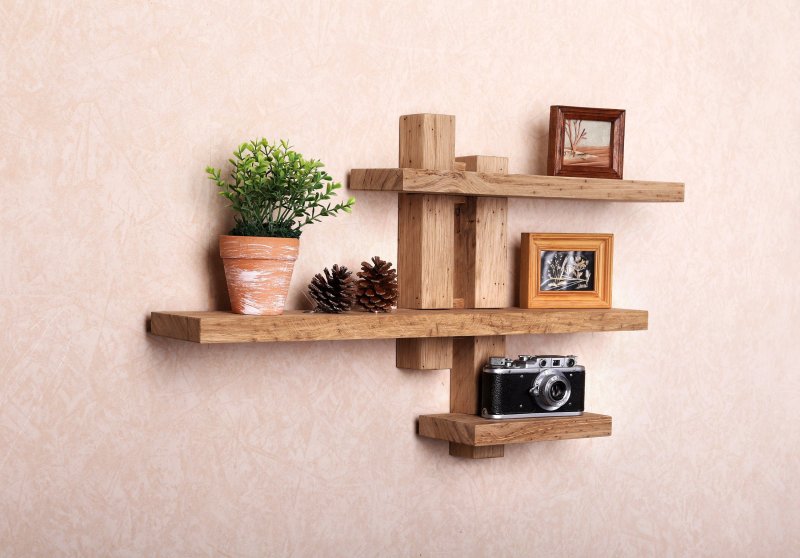 Wooden shelves