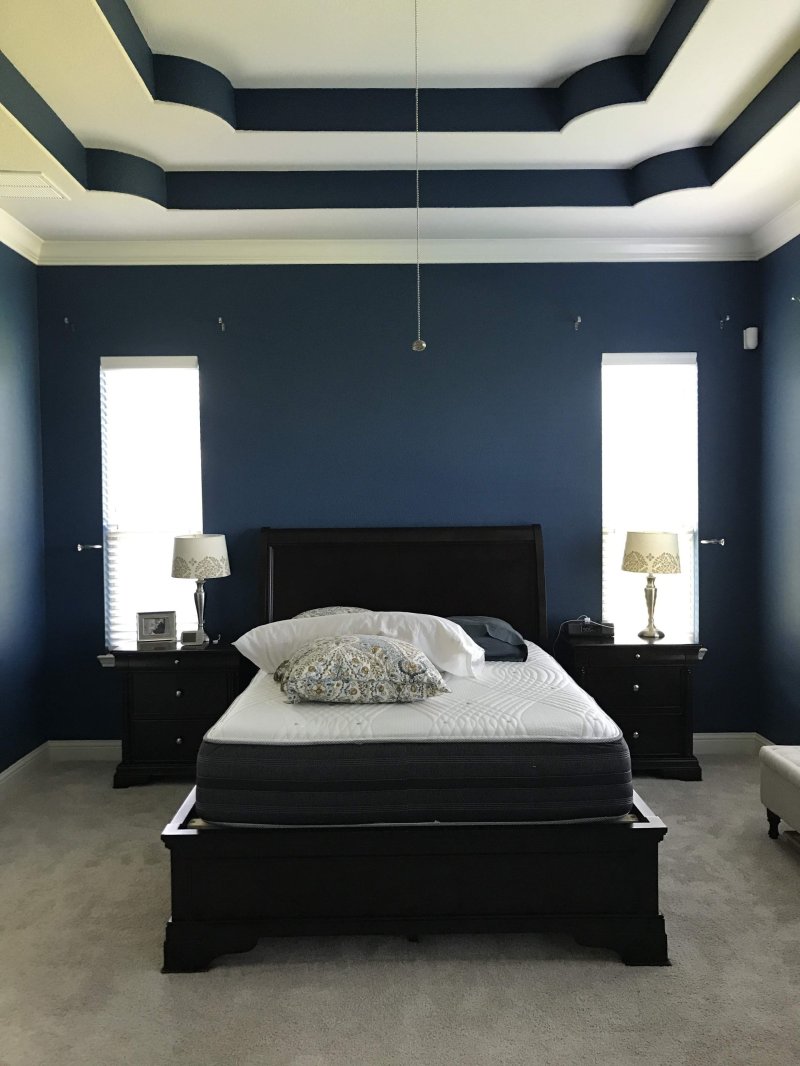 The interior of the bedroom in blue tones