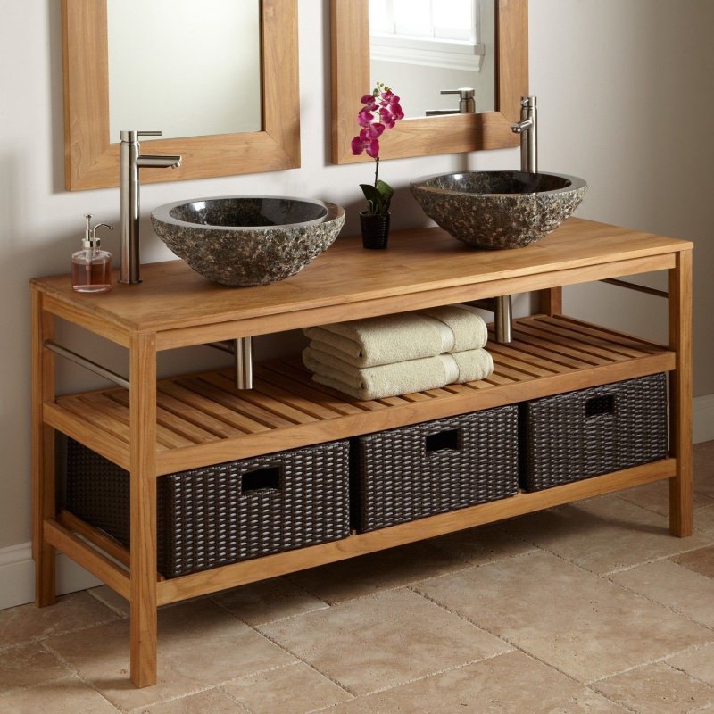 Wooden cabinet under the sink into the bathroom