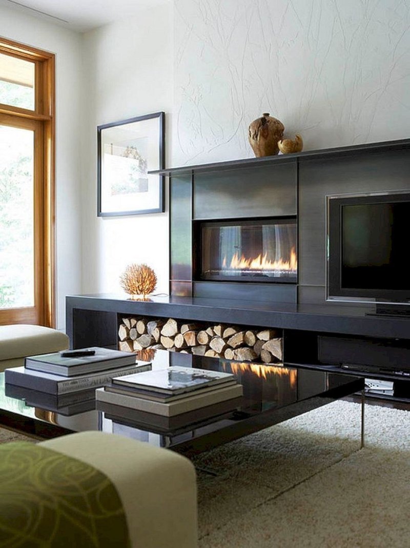 Modern living room with fireplace