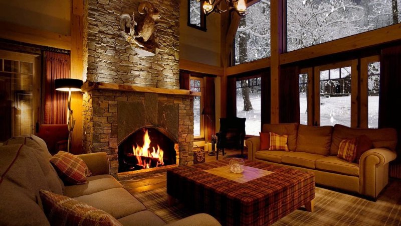 A room with a fireplace