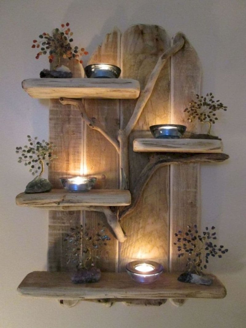 Wooden shelves