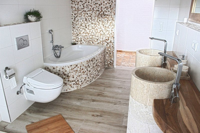 Pebbles in the interior of the bathroom