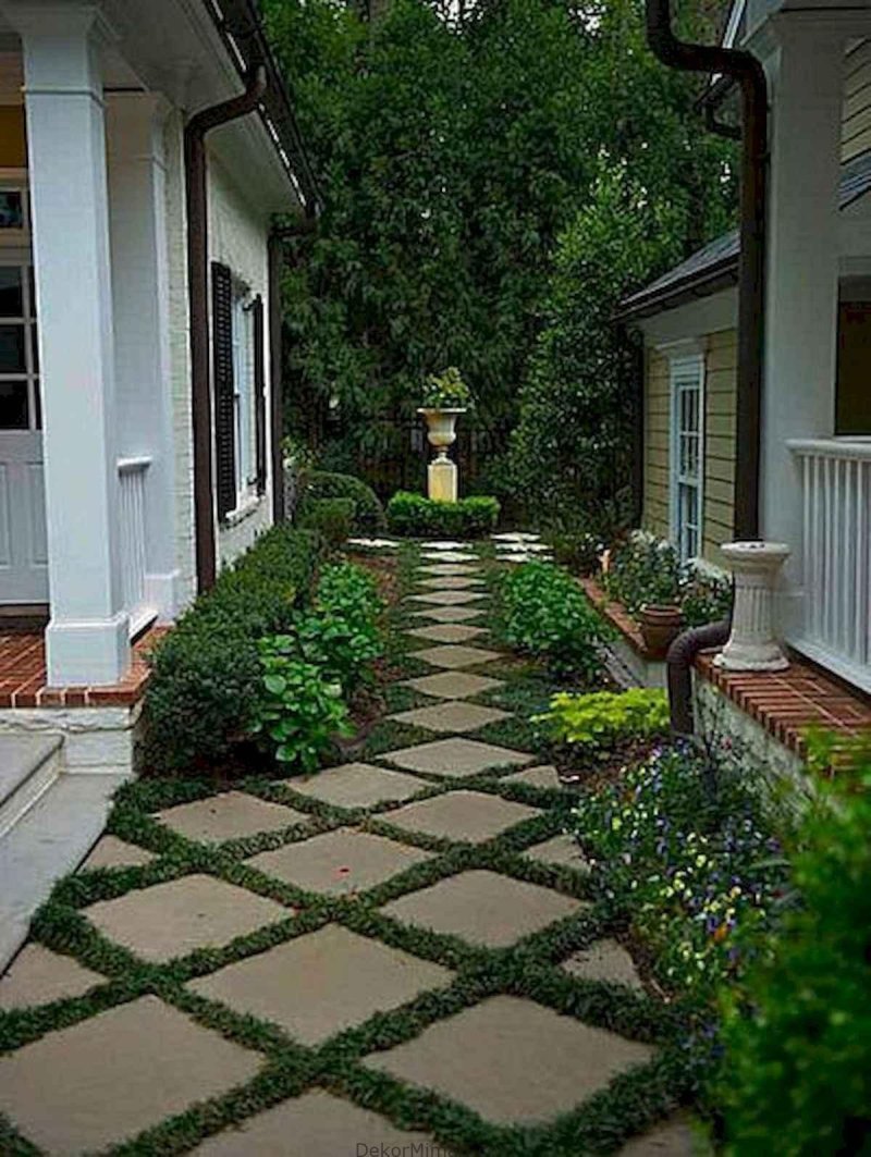 Tile paving of garden paths