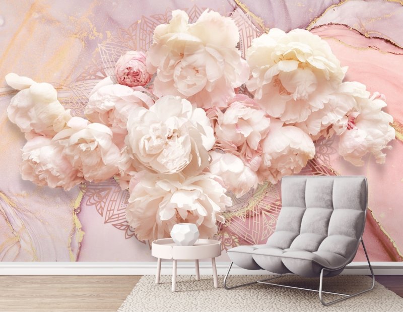 Wallpaper peonies in the interior