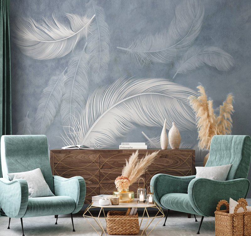 Wallpaper on the wall feathers