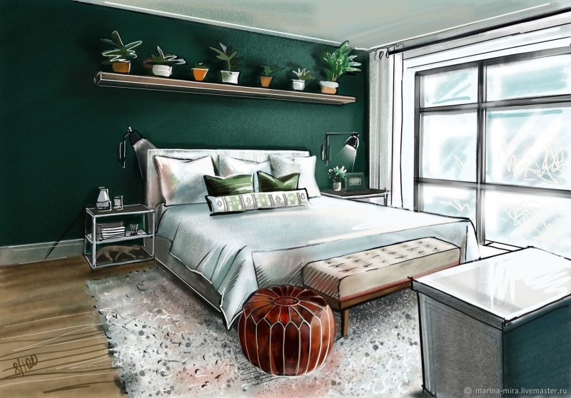 Green bedroom design