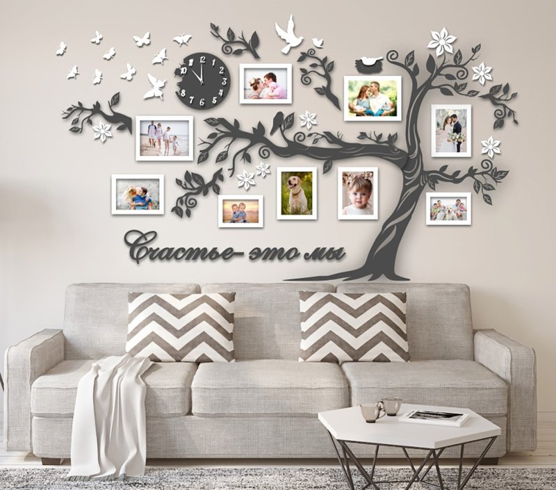 Decor on the wall wood with photo frames