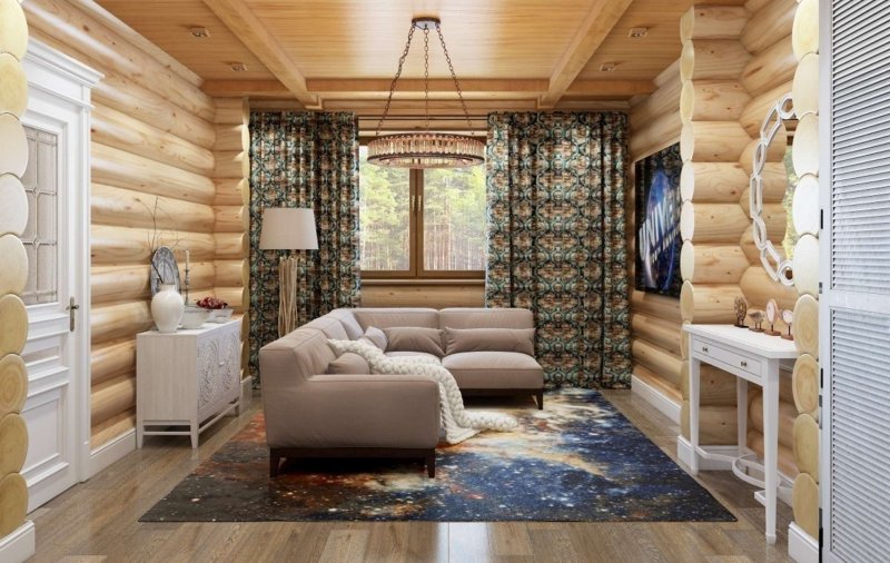 House made of galled logs inside the interior